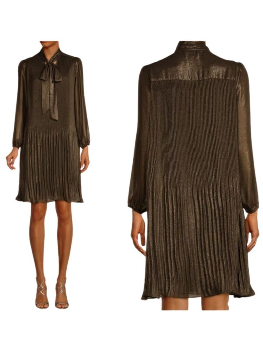 NWT Nanette Lepore Black Pleated Pussybow Mini Dress Sz 10 70's Disco Goth